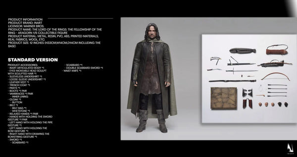 Queen Studios InArt 1/6 Scale AG-A005S1 The Lord of the Rings: The Fellowship of the Ring - Aragon (Standard Edition) Action Figure NEW